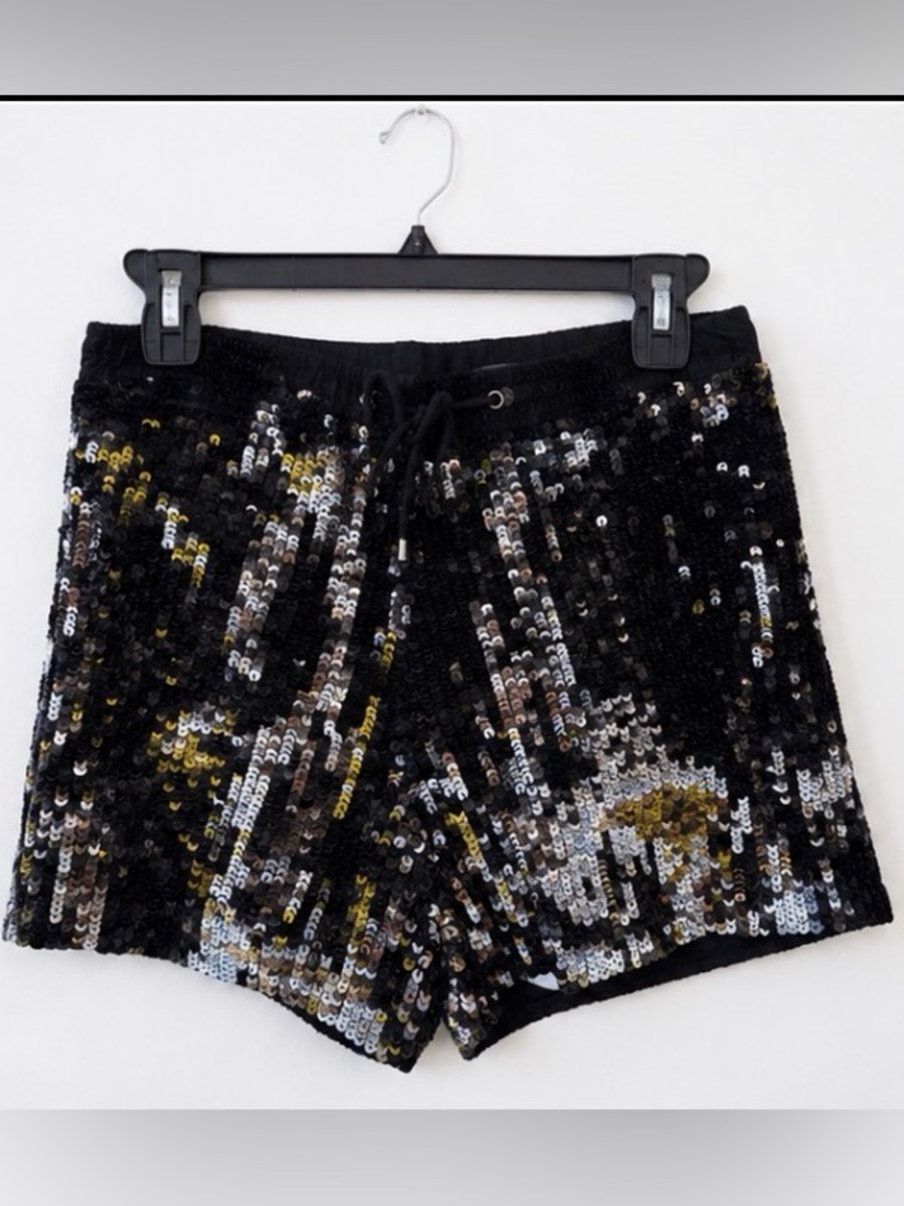 Gryphon Black Sequin Mini Shorts with Gold & Silver Accents